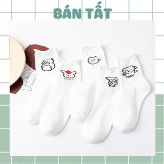 Tất vớ nữ cổ cao - Combo tất vớ trắng hoạ tiết con gấu phong cách Hàn Quốc dễ thương