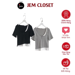 Áo croptop nữ tay ngắn JEMCLOSET thiết kế dễ phối đồ INYO - 10079
