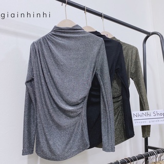 Áo nhũ cổ 3p rúm ngực dài tay, Áo kiểu rúm vai cổ cao tay dài AK1212 - NhiNhi Shop