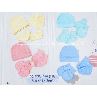 Set nón bao tay chân cao cấp Bexiu cotton lạnh 4 chiều cho bé