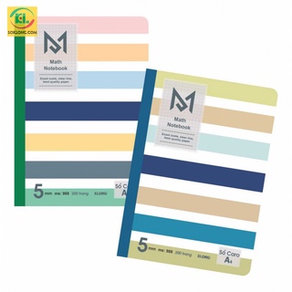 Sổ may dán gáy A4 Caro Math Notebook Klong 200 trang học toán tiện lợi MS988