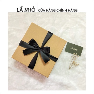 Hộp quà lớn Handmade  giấy kraft cứng - Có nơ - Nắp rời -Tặng kèm thông khô trang trí - Nến thơm Lá Nhỏ