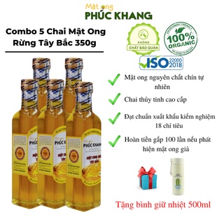 Mật ong rừng Tây Bắc Phúc Khang 350G - Combo 5 chai -  Thu hoạch tự nhiên - Đạt chuẩn xuất khẩu - Không nhiễm hóa chất