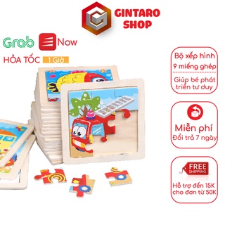 Bộ xếp hình 9 miếng puzzle cho bé , Đồ chơi xếp hình giúp bé phát triển tư duy từ nhỏ GINTARO SHOP