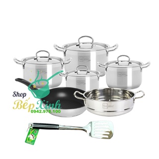 Bộ nồi xửng chảo 3 đáy inox 304 FiveStar Plus FS08CV 6 món nắp inox , dùng được mọi bếp - bộ nồi bếp từ cao cấp