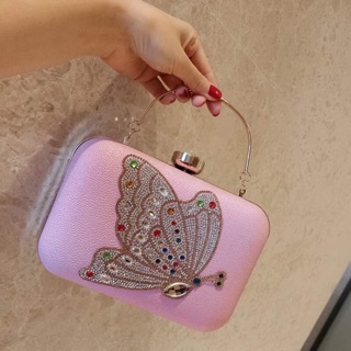 Ví cầm tay hình bướm đính đá có quai cầm