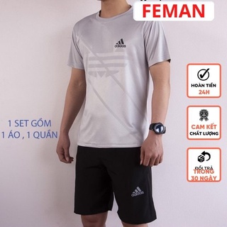 Bộ Thể Thao Nam Đẹp Mặc Nhà Mùa Hè Vải Thun Cotton Tay Ngắn Không Cổ Feman BTT1