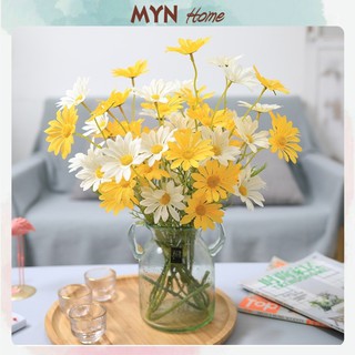 Hoa cúc họa mi, cúc hà lan giả bằng lụa 1 cành 5 bông loại dài 52cm MYN Home