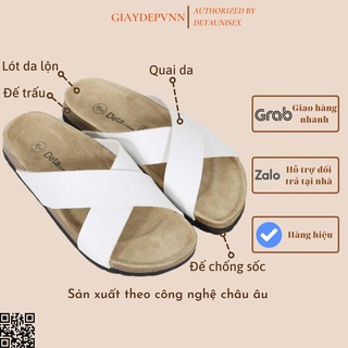 Dép Nữ Nam Quai Chéo Birkens Đế Trấu Màu Trắng - DETA23T CHÍNH HÃNG FULLBOX