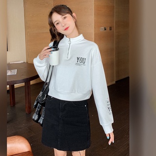 Áo nỉ sweater dài tay nữ GINDY in hình cổ lọ khóa kéo dễ phối đồ thời trang thu đông Hàn Quốc 2021 A10105