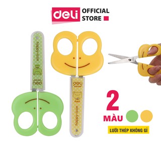Kéo thủ công học sinh Deli - Chất liệu ABS tốt, Mũi kéo tròn, nắp bảo vệ an toàn - Xanh lá, vàng - 1 chiếc - 6031