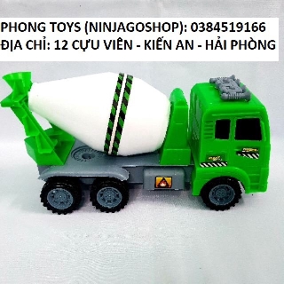 Xe tải công trình - Xe bồn trộn bê tông bằng nhựa màu xanh (ảnh thật)
