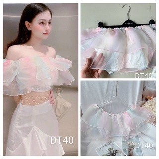 Áo croptop bẹt vai voan kiến phối màu Shop Cam Kết Hàng Y Hình kèm Ảnh Thật Chính Chủ ( Size từ 40-53kg )