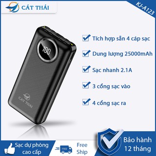 Pin sạc dự phòng  KJ-A123 25000mAh có sẵn 4 cáp sạc rất tiện lợi sạc nhanh thông minh 2.1A 4 cổng ra 3 cổng vào