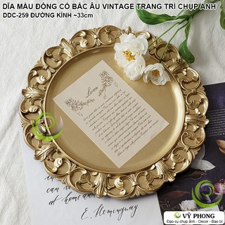 DĨA SƠN MÀU ĐỒNG CỔ KHAY NHỰA VINTAGE BẮC ÂU XƯA TRANG TRÍ DECOR BÀN ĂN ĐẠO CỤ CHỤP ẢNH SẢN PHẨM INS DDC-259