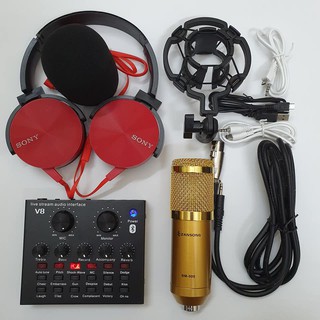 combo bộ míc thu âm livestream hát karaoke online micro ZANGSONG BM-900 CARD V8 bluetooth tặng tai 450