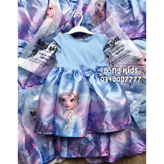Váy Party Bé Gái Satin Elsa Xanh Trời