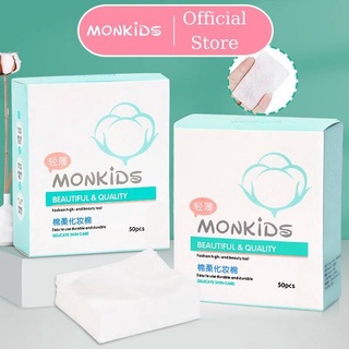 Bông đắp toner 50 miếng MONKIDS cotton tự nhiên mỏng mềm mại bám dính chất tẩy trang tốt