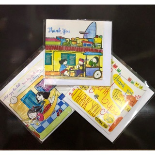 combo 5 Thiệp giấy chúc mừng, cảm ơn, sinh nhật cute 9x9cm