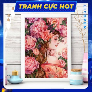 [CÓ SẴN] Tranh Tô Màu Theo Số Licopen - Tranh Cô Gái Đỏ MS47
