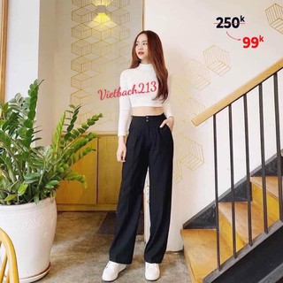 Quần ống rộng nữ suông cullotes chất đũi dáng dài 2 khuy sang chảnh