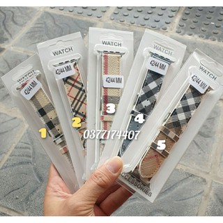 Dây đeo da cho Apple Watch size 38mm, 40mm, 42mm, 44mm hoạt tiết Burberry đẹp sang trọng