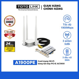Card mạng Wi-Fi băng tần kép PCI-E AC1900 TOTOLINK A1900PE Dễ dàng cài đặt cho máy tính bàn Hàng chính hãng