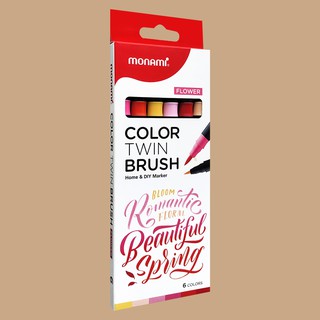 Bút Màu 2 đầu Monami Color Twin Brush Hộp 6 Màu - Màu FLOWER (Thái Lan)