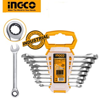 Bộ 8 cờ lê vòng miệng tự động INGCO HKSPAR1082 size 8-19mm dụng cụ cơ khí sửa chữa ô tô xe máy nhà cửa máy móc thiết bị