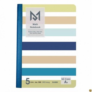 Sổ (vở) may dán gáy Caro A4 Math Notebook KLONG 200 trang, định lượng 70g/m2; MS 988