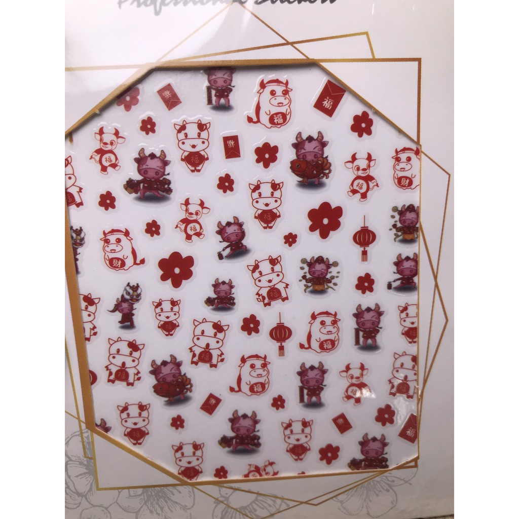 Hình dán móng tay - Sticker dán móng TRÂU ĐỎ