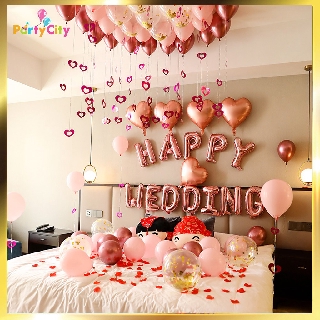 Set trang trí phòng cưới Happy Wedding❤️FREESHIP❤️tone hồng gold PCC004
