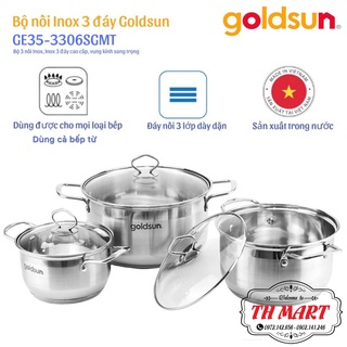 Bộ Nồi Inox 3 Đáy Goldsun GE39-3306SG ( Dùng tất cả các loại bếp cả bếp từ) Hàng Chính Hãng