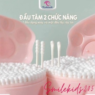Tăm bông kichilachi - Hộp 200 que tăm bông thân giấy cho bé sơ sinh hình chú lợn con