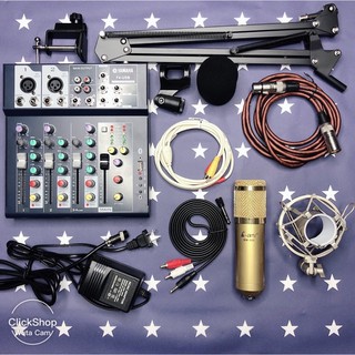 Bộ Thu âm Livestream online AMI BM900-MIXER F4 BLUETOOTH DÂY LIVE CHẾ+CHÂN KẸP MÀNG LỌC