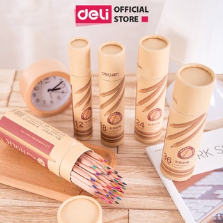 Bút chì màu học sinh dạng cốc cao cấp Deli 12/18/24/36/48 màu chất liệu gỗ khô an toàn thân thiện màu sắc tươi sáng 6550