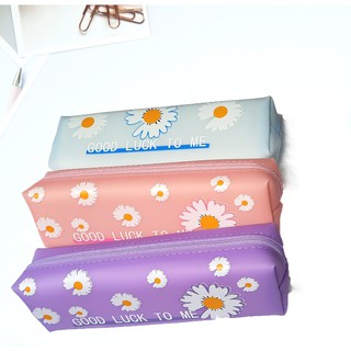Hộp bút (bóp viết) cao su mịn hình hoa cúc màu trơn (có hộp) dễ thương