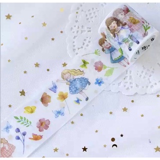 (Chiết theo chu kỳ) Băng dính washi tape hoạ tiết nhân vật bé gái đáng yêu và hoa