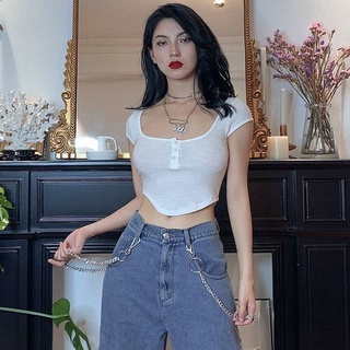 Áo croptop nữ cổ vuông kiểu cài cúc phối hoa , cầu vòng