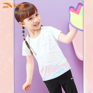 Áo phông bé gái Anta Kids W362129162, kiểu dáng thể thao, vải polyester co giãn 4 chiều