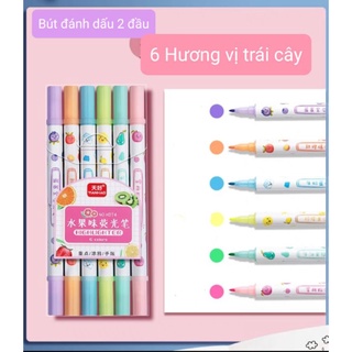 Bút dạ quang highlight 2 đầu màu sắc vỏ họa tiết trái cây