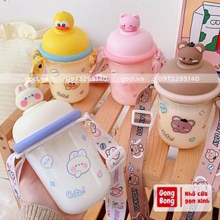 Bình nước dễ thương có dây đeo có thể tháo rời dung tích 435ml nhỏ gọn phù hợp cho bé