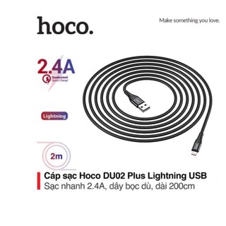 Cáp sạc nhanh 2.4A Hoco DU02 Plus chân dây bện dù siêu bền dài 2M cho nhiều dòng ip/tablet táo