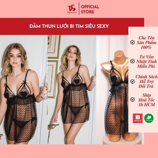 Đầm Ngủ Sexy Voan Tim Nhí Dây Kiểu Ngực / Đen