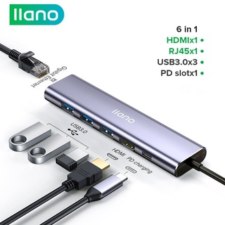 Bộ hub chia sạc LLANO usb type c hub 4K hdmi usb3.0 rj45 lan otg pd 6 trong 1 cho máy tính laptop<br>