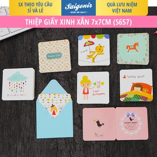 Thiệp giấy chúc mừng sinh nhật S657 Hoạ tiết xinh xắn Dùng tặng kèm quà size 7x7cm