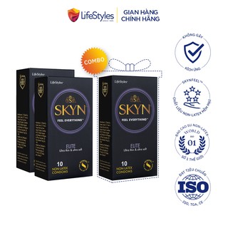 Bộ 3 hộp bao cao su LifeStyles SKYN Elite Non-latex siêu mỏng siêu mềm cao cấp 10 bao