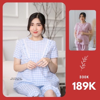Bộ bầu mặc nhà karo kết hợp sau sinh khóa ngang