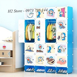 TỦ NHỰA ĐỂ ĐỒ CHO BÉ LẮP GHÉP THÔNG MINH 20 Ô VÀ 4 Ô GIÀY CỬA ĐÔRÊMON NHỎ CUTE sâu 47cm