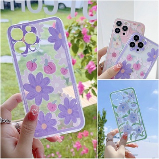 for IPhone 13 12 11 Pro Max Mini ProMax 13ProMax 12ProMax 11ProMax Tpu Fine Hole Cherry Peach Small Fresh Flowers Bow Chain Anti-fall Clear Soft Phone Case Cover CES 12